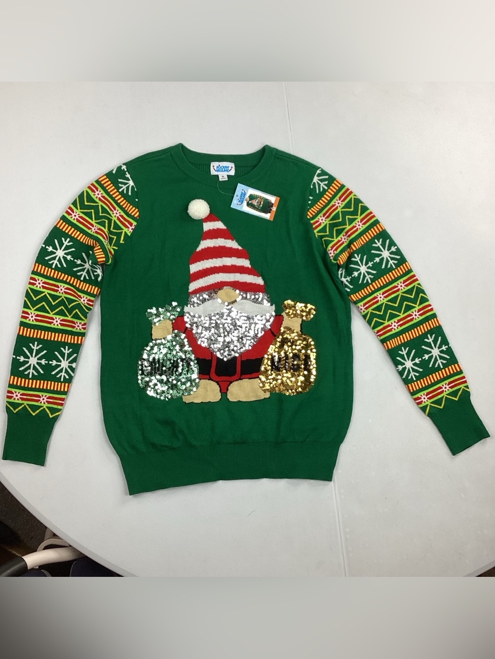 Rockin Around Ugly Christmas Sweater Sequin Gnome New with tag Medium Holiday